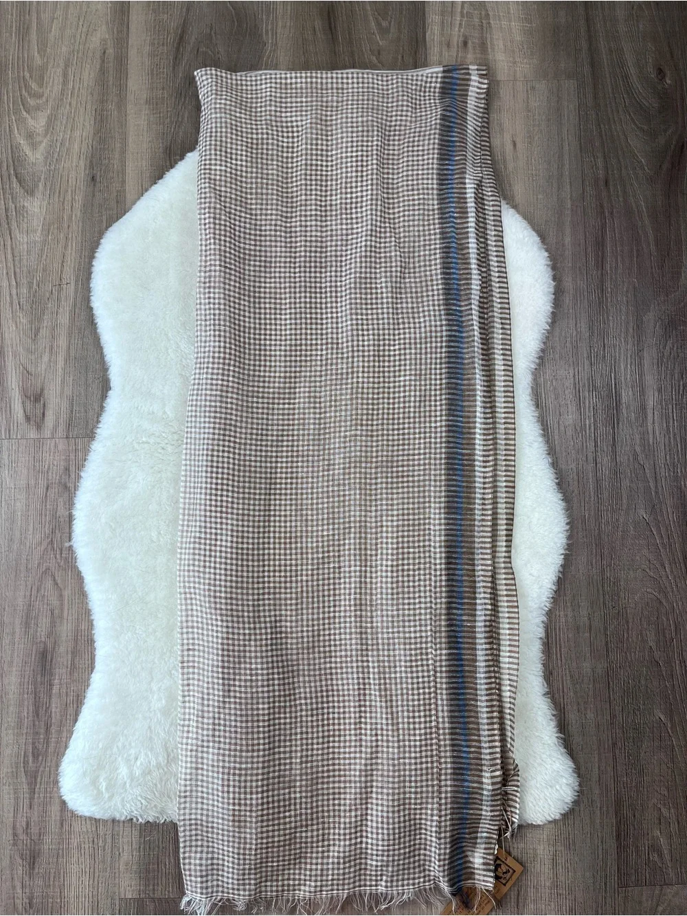 Inoui cotton linen lightweight checkered scarf